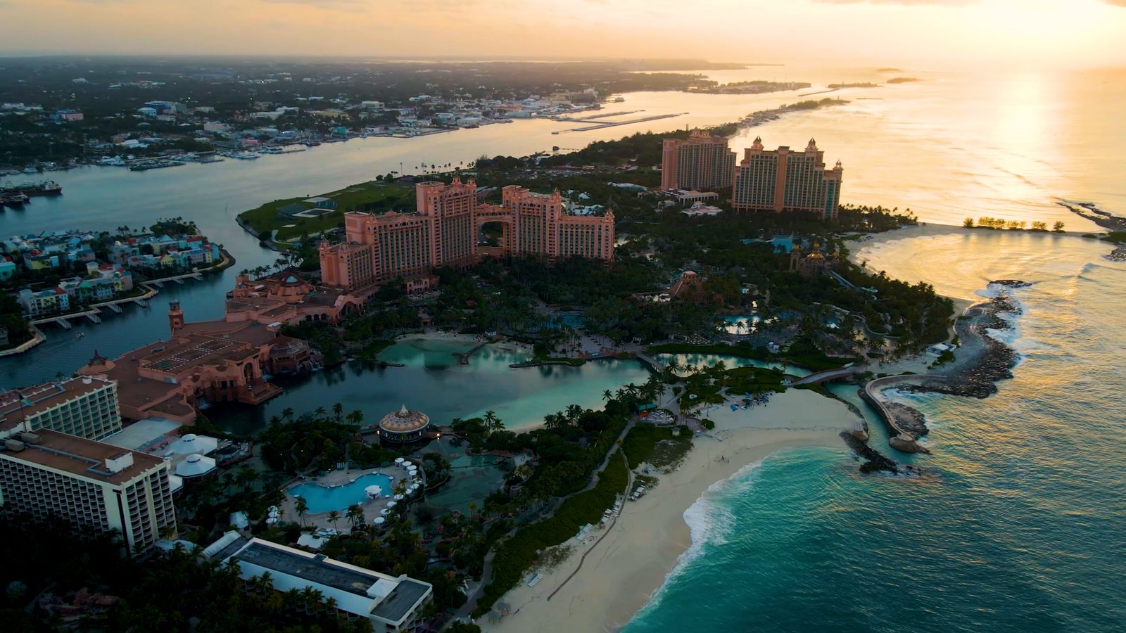 Aerial drone shot of Atlantis Paradise Island, Bahamas, captured for BlueStar's VARTECH event opening film
